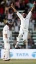 Harbhajan Singh jumps in the air after the final wicket, 4th Test, Mumbai, 3rd day, November 5, 2004