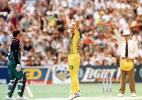 The fingers tell the story as Horne is out LBW to Warne for 31 ....Australia v New Zealand ODI, at the Adelaide Oval, Saturday December 7th 1997.