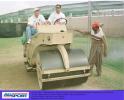 England's Adam Hollioake and Graham Thorpe rolling the pitch at Sharjah the day before the final of the Champions Trophy between England and Pakistan.