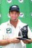 New Zealand batsman Mark Richardson holds up the Man of the Match award for scoring 143. 1st Test: New Zealand v Bangladesh at WestpacTrust Park, Hamilton, 18-22 Dec 2001 (22 December 2001).