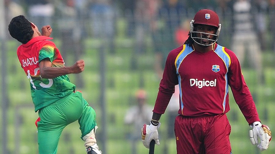 Shafiul Islam celebrates Chris Gayle's wicket Shafiul Islam celebrates Chris Gayle's wicket
