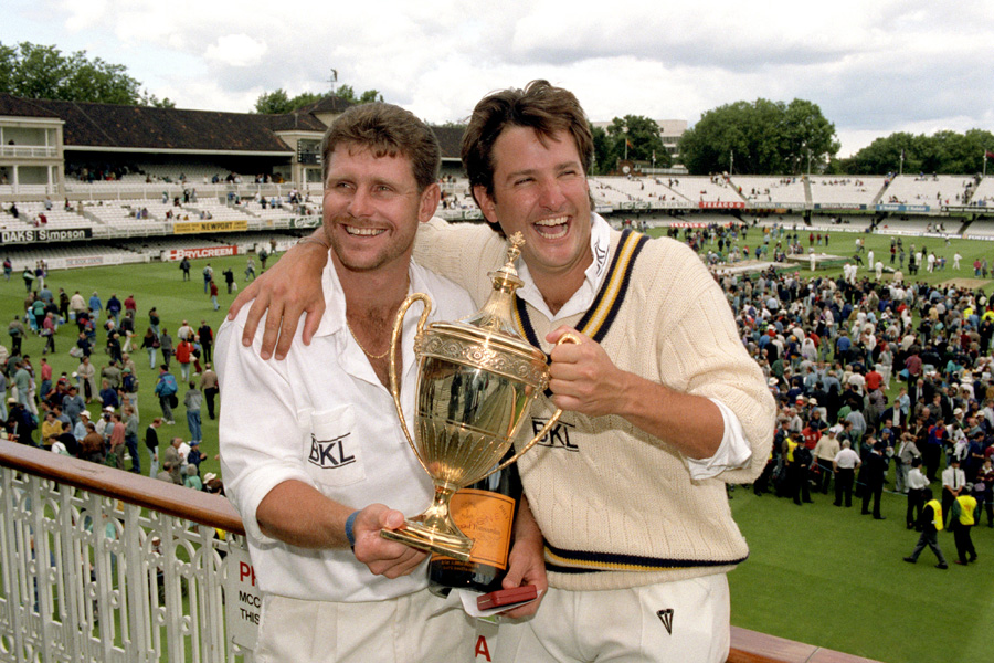 The author and Smith revel in the 1992 Benson and Hedges Cup title win