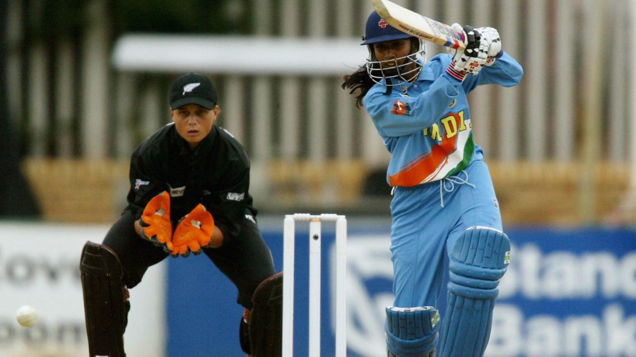 Mithali Raj drives towards mid-off Mithali Raj drives towards mid-off