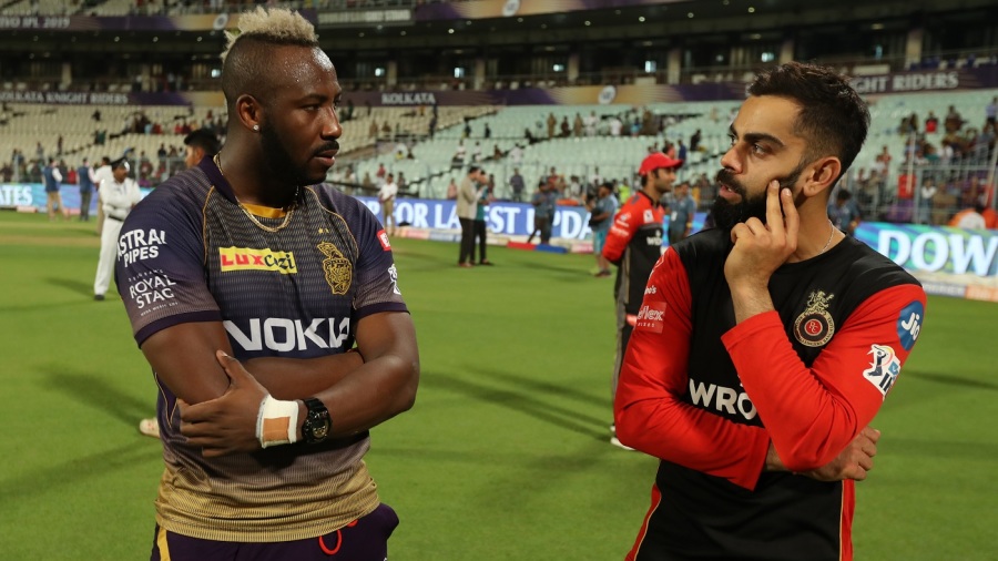 Andre Russell and Virat Kohli share a pensive moment Andre Russell and Virat Kohli share a pensive moment