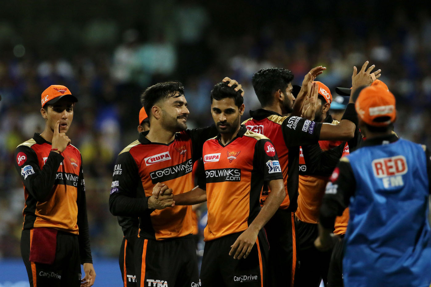 Rashid Khan congratulates Bhuvneshwar Kumar after Hardik Pandya's dismissal | Photo | Global | ESPNcricinfo.com
