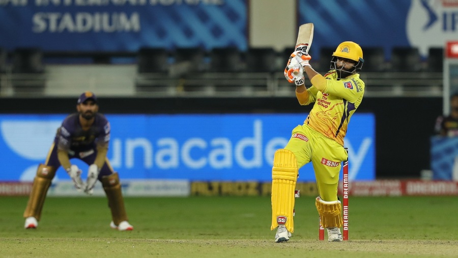 Ravindra Jadeja biffs a short ball away on the leg side Ravindra Jadeja biffs a short ball away on the leg side