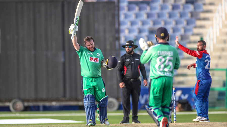 Paul Stirling celebrates getting to a second successive century against Afghanistan Paul Stirling celebrates getting to a second successive century against Afghanistan