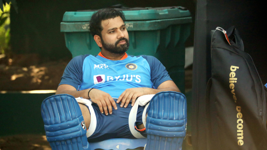 Rohit Sharma has a quiet moment during practice Rohit Sharma has a quiet moment during practice