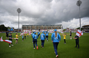 England's players walk out against a backdrop of dark clouds, England vs Pakistan, 2nd Women's ODI, Taunton, May 26, 2024