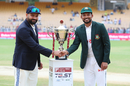 Rohit Sharma and Najmul Hossain Shanto with the trophy they are chasing, India vs Bangladesh, 1st Test, Chennai, September 19, 2024