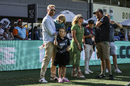 Martin Guptill, with his wife, Laura McGoldrick, and kids at a post-retirement felicitation ceremony at Eden Park, New Zealand vs Sri Lanka, 3rd ODI, Auckland, January 11, 2025