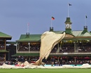 Strong winds sent the pitch covers flying during the rain break, Sydney Sixers vs Sydney Thunder, BBL 2024-25, Sydney, January 17, 2025