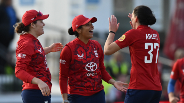 Em Arlott makes up for lost time as England romp to nine-wicket rout