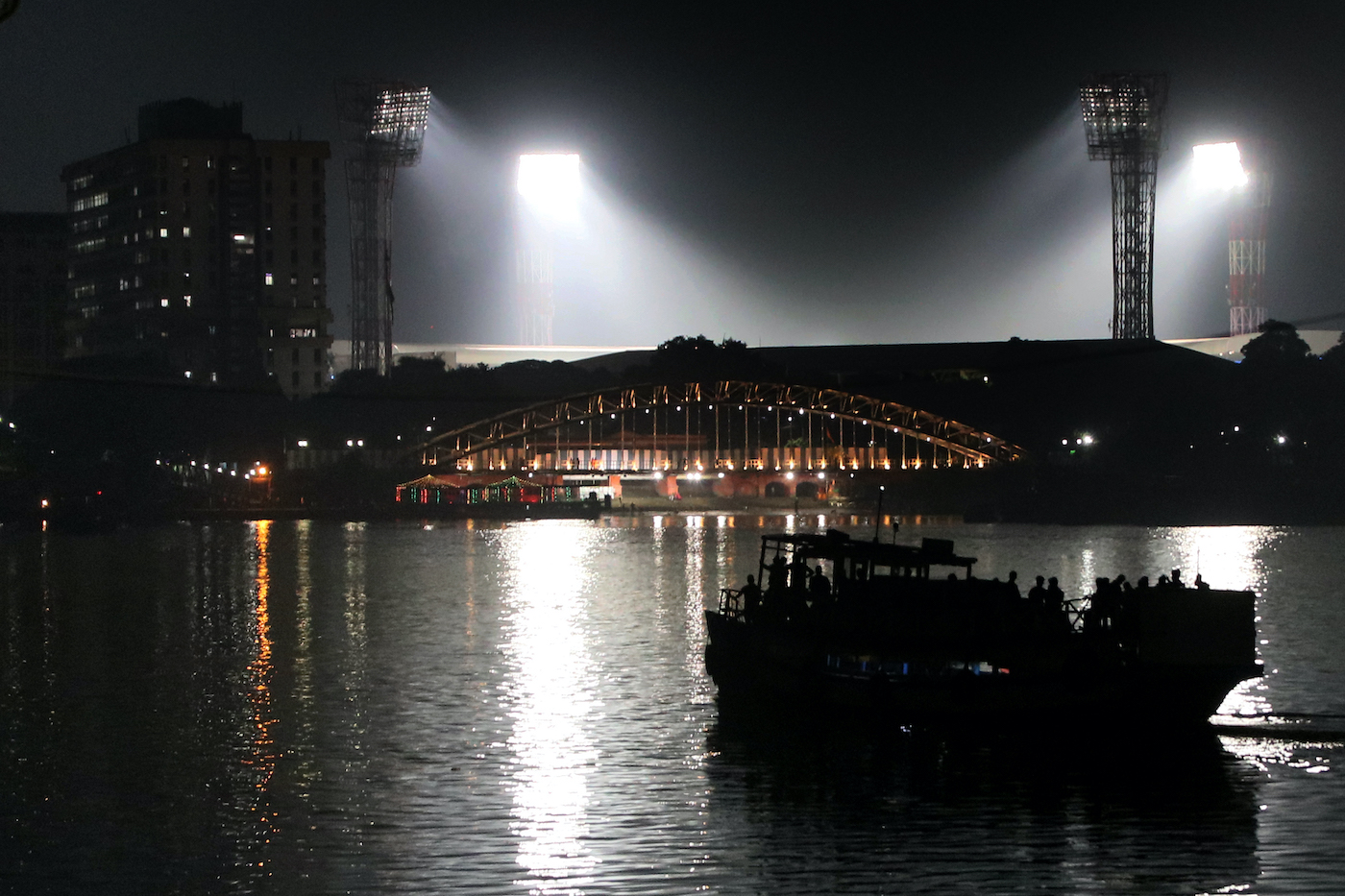 Lights in white satin: Eden Gardens' floodlights wear a veil of smog