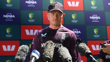 Ollie Pope speaks to the media