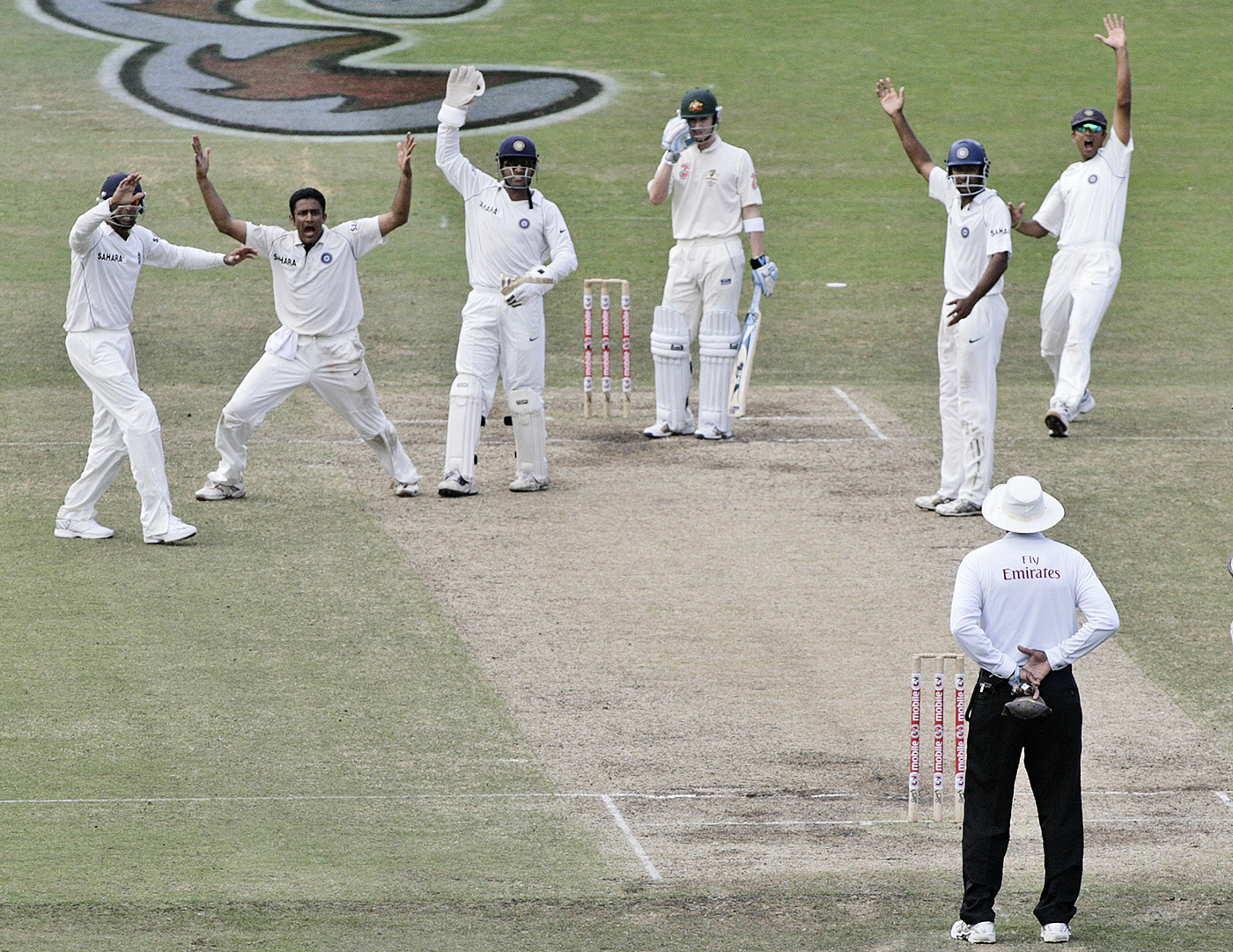 VVS Laxman, Anil Kumble, MS Dhoni, Jaffer and Rahul Dravid appeal for Michael Clarke's wicket in the Sydney Test of 2008. Jaffer says that while he had a short India career, he feels fortunate to have played with legends of the game in some memorable series