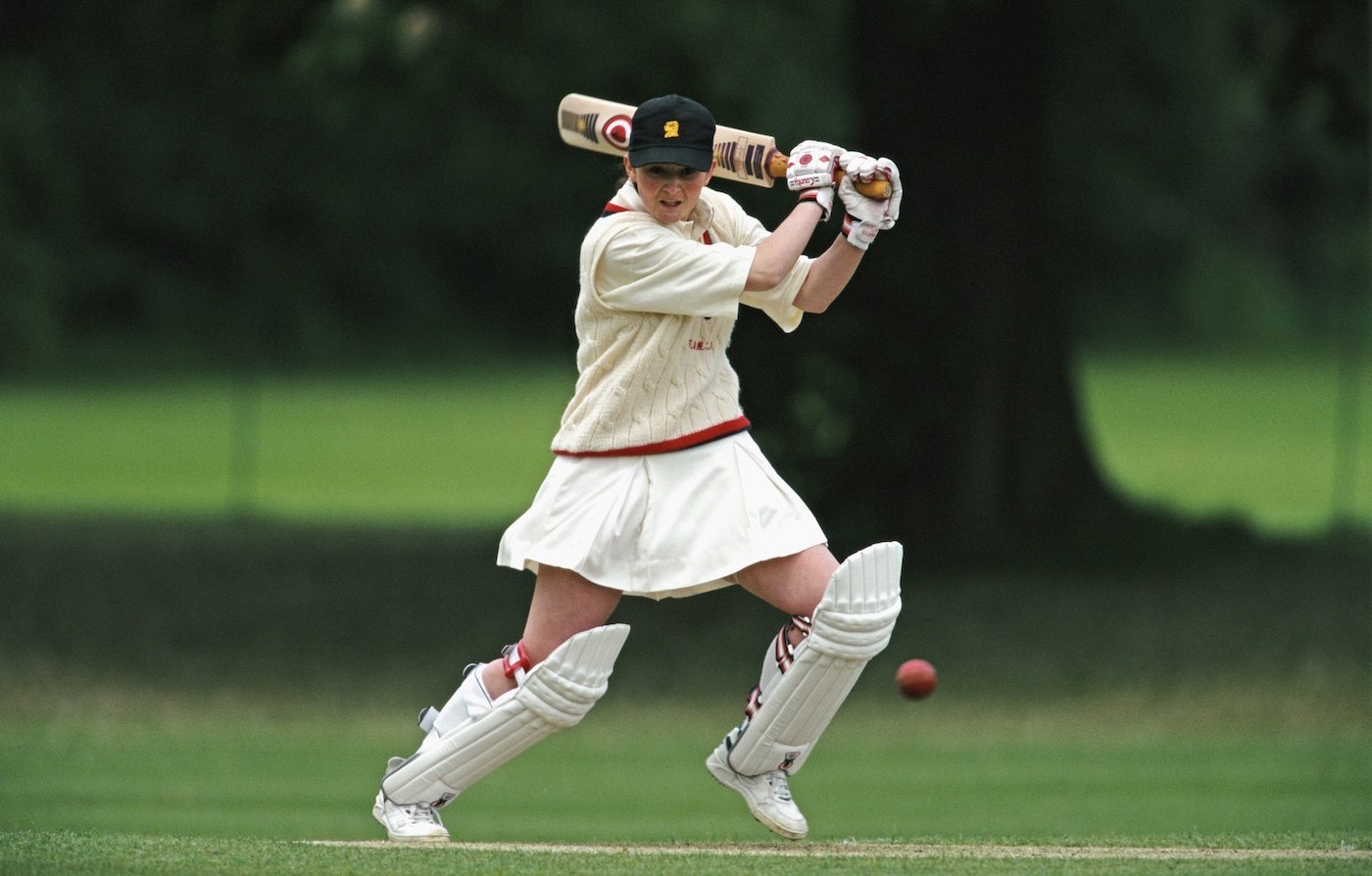 The way we were: Edwards bats in a 1997 match, in the era before female cricketers wore trousers