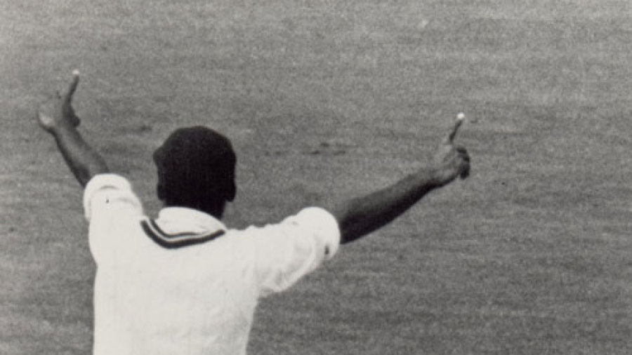 Michael Holding kicks the stumps in anger Michael Holding kicks the stumps in anger